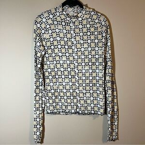 ✨ FP Movement Women’s Black White Yellow Geometric Turtleneck Mock Neck Top
